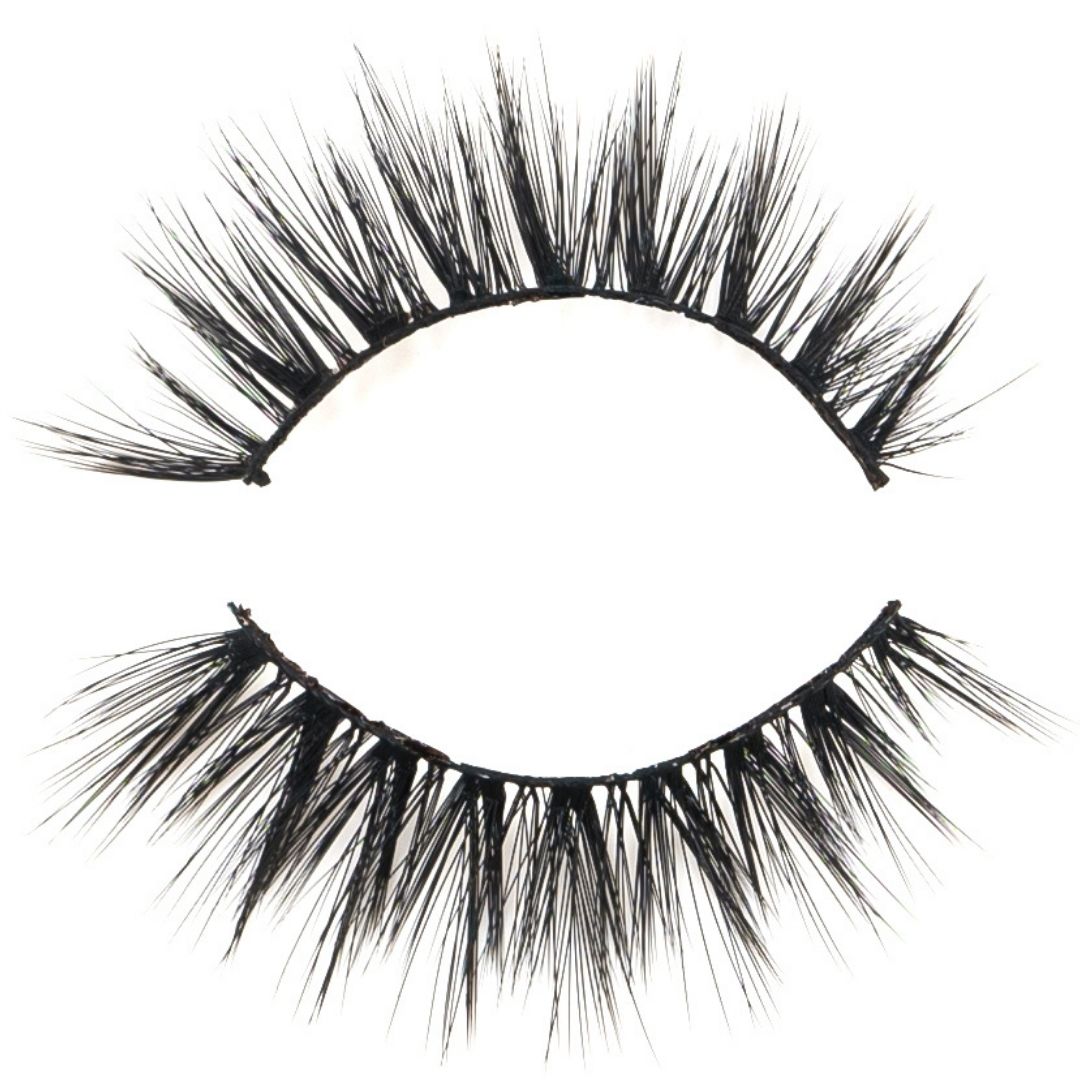 Close-up of black 3D faux mink lashes by NEW BEAUTY DEPOT with voluminous and wispy design