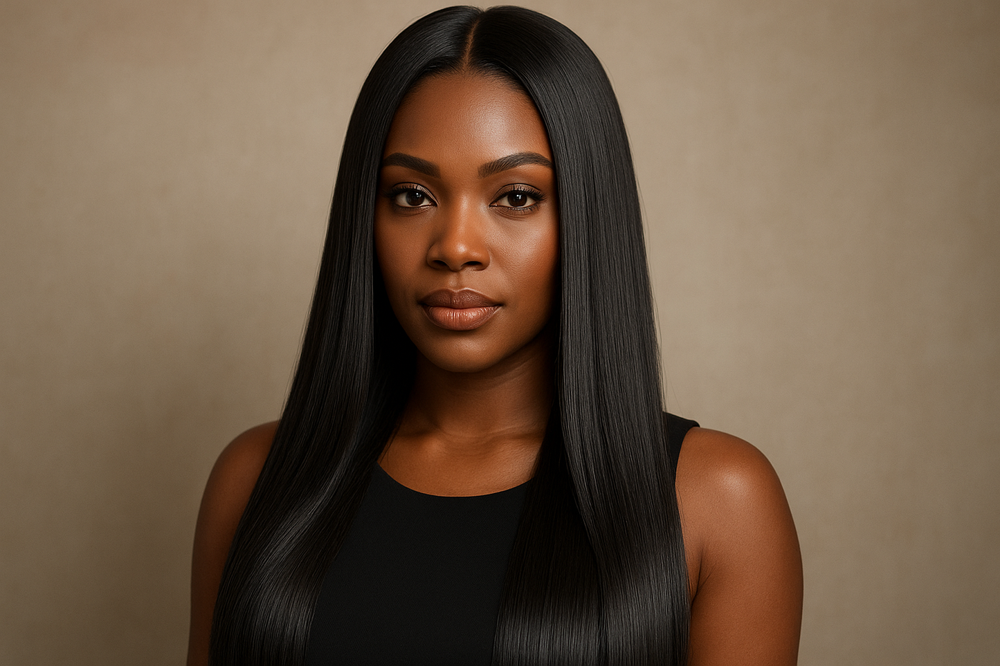 create beautiful black woman wearing a Malaysian Straight Bundles