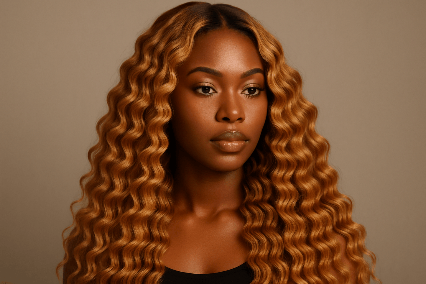 create photo of beautiful black woman wearing a Honey Blonde Deep Wave Bulk Human Hair Extensions