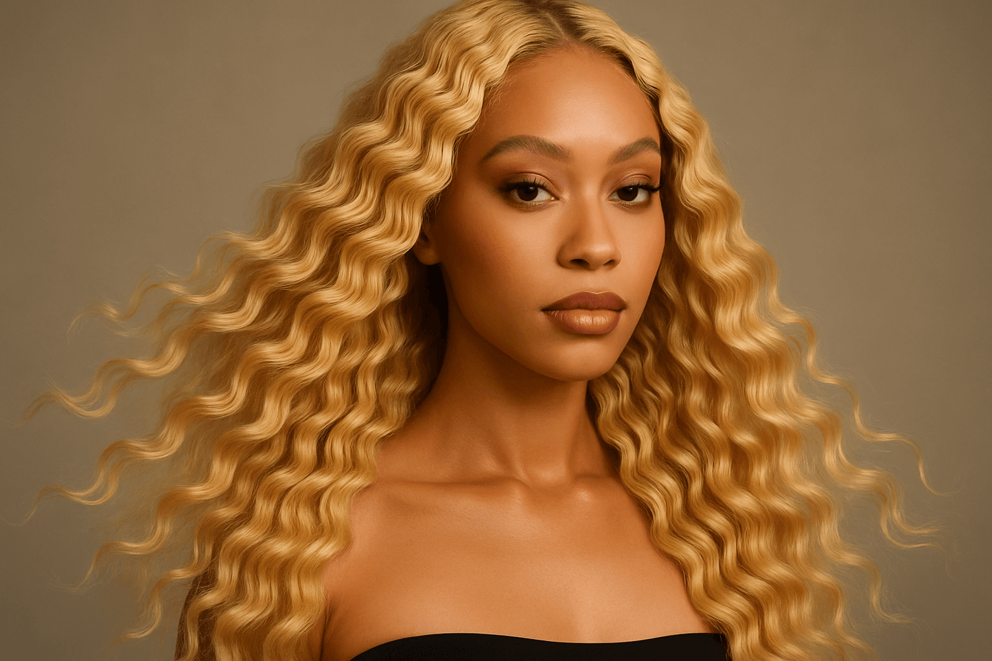 photo of a very light beautiful black woman wearing a Blonde Deep Wave Bulk Human Hair Extensions