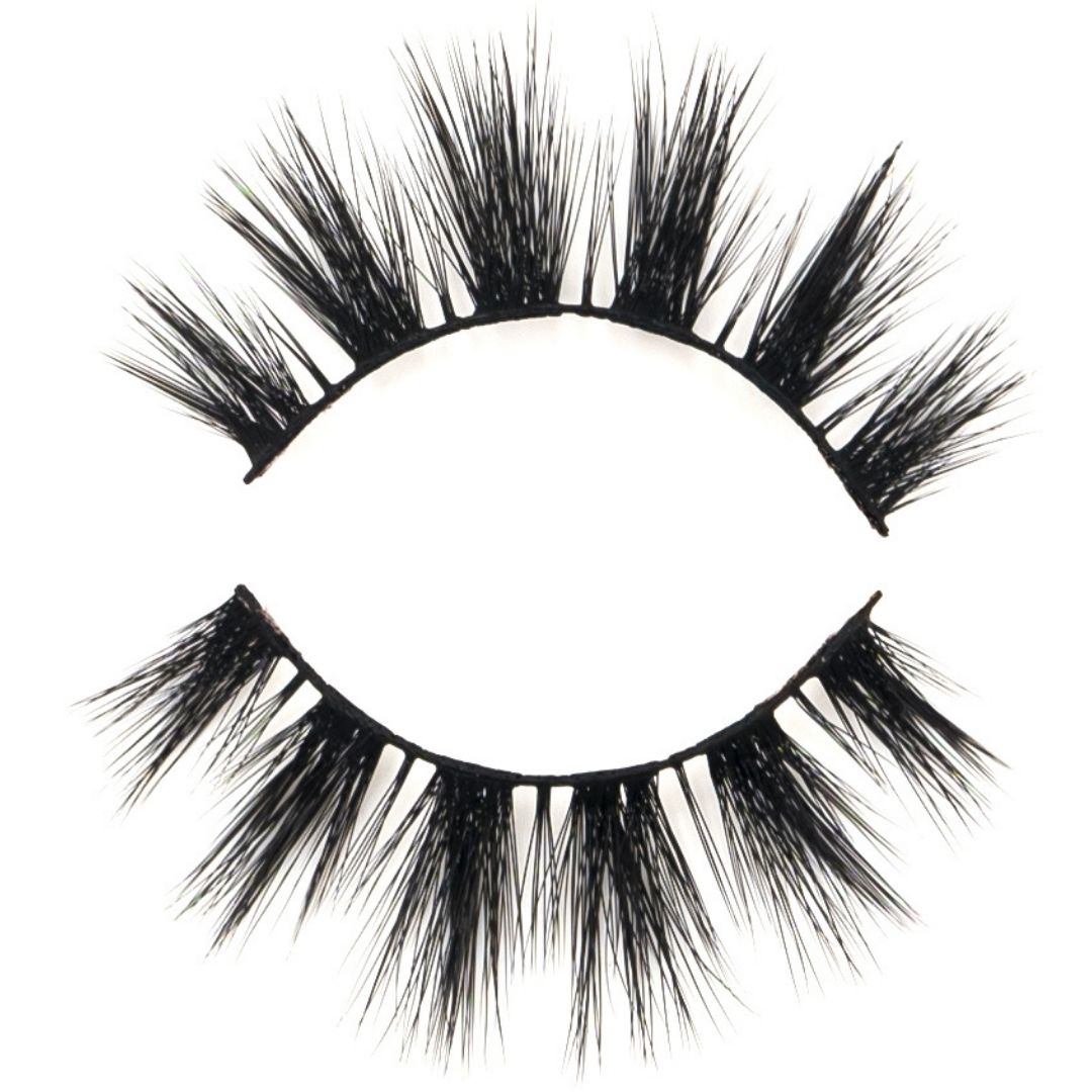 NEW BEAUTY DEPOT 3D volume false lashes with thick and wispy black fibers for dramatic eye makeup