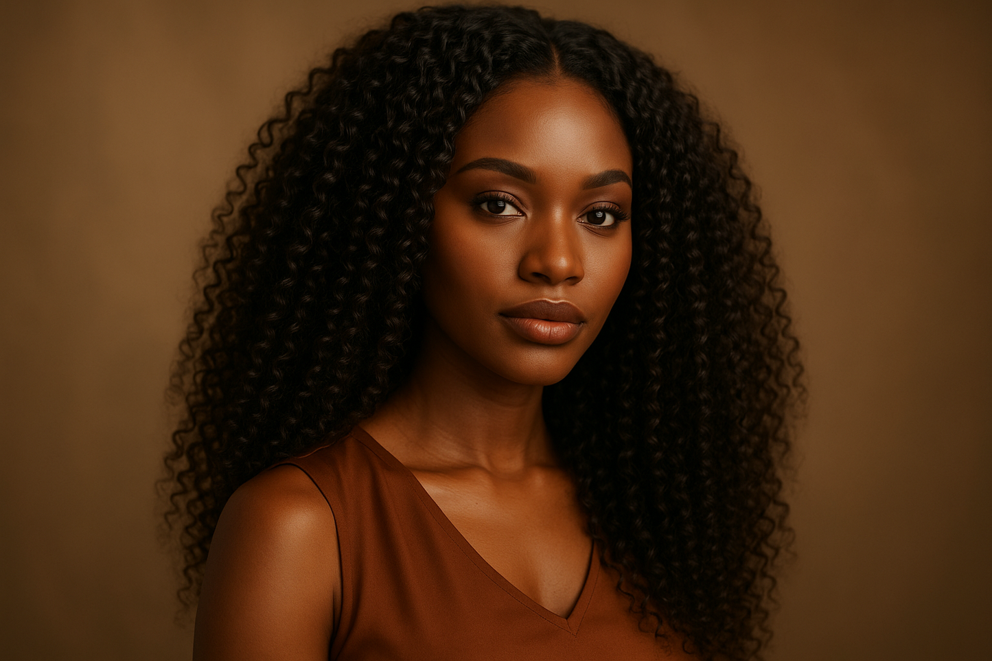 beautiful black young woman wearing a Indian Curly Hair Bundle