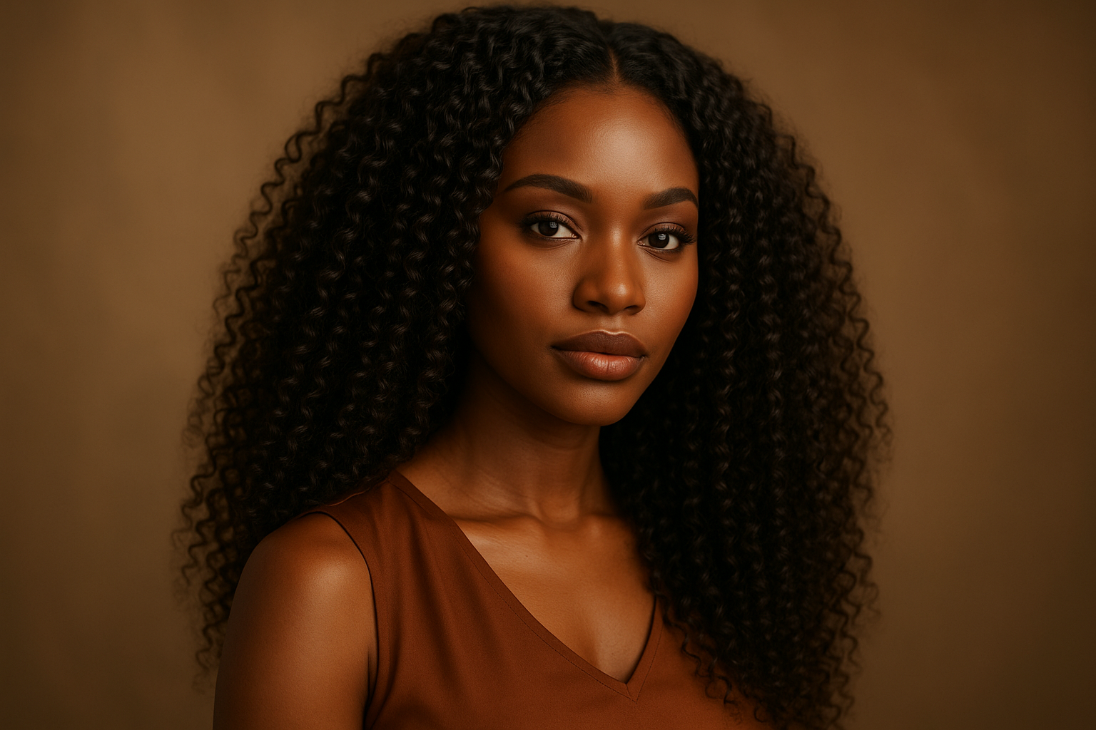 beautiful black young woman wearing a Indian Curly Hair Bundle