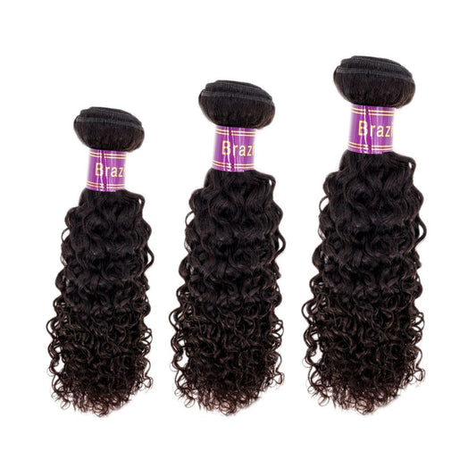 Three bundles of Brazilian kinky curly hair bundles with dark natural color and tight curls