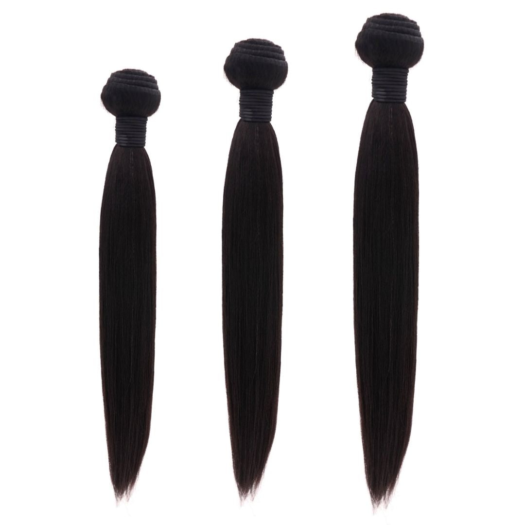Three bundles of Brazilian silky straight hair bundles in natural black from NEW BEAUTY DEPOT