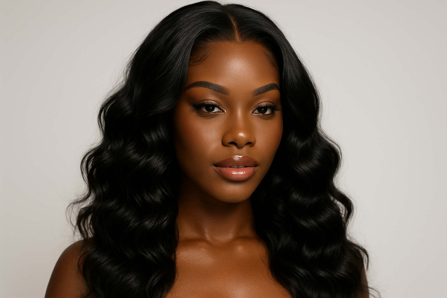 create a beautiful black woman wearing a Brazilian Loose Wave Frontal
