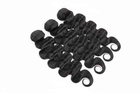 create a hd photo of 3 Brazilian Deep Wave Hair Bundles on a white background