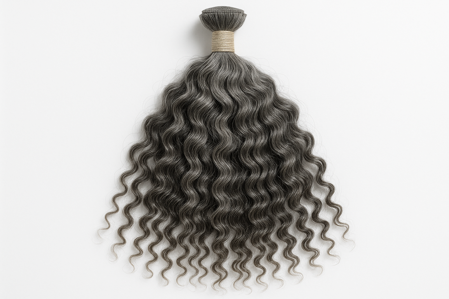 create a hd photo of Raw Vietnamese Natural Gray Curly Bulk Human Hair Extensions on white background