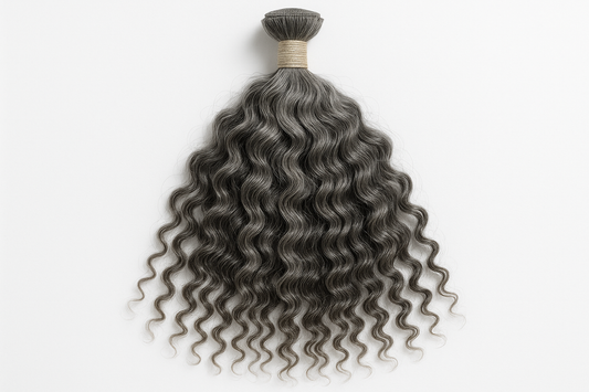 create a hd photo of Raw Vietnamese Natural Gray Curly Bulk Human Hair Extensions on white background
