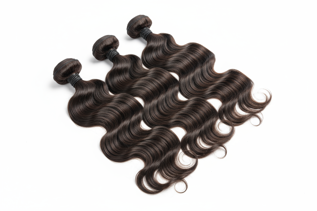 create hd photo of 3 Brazilian Loose Wave Hair Bundles on a white background