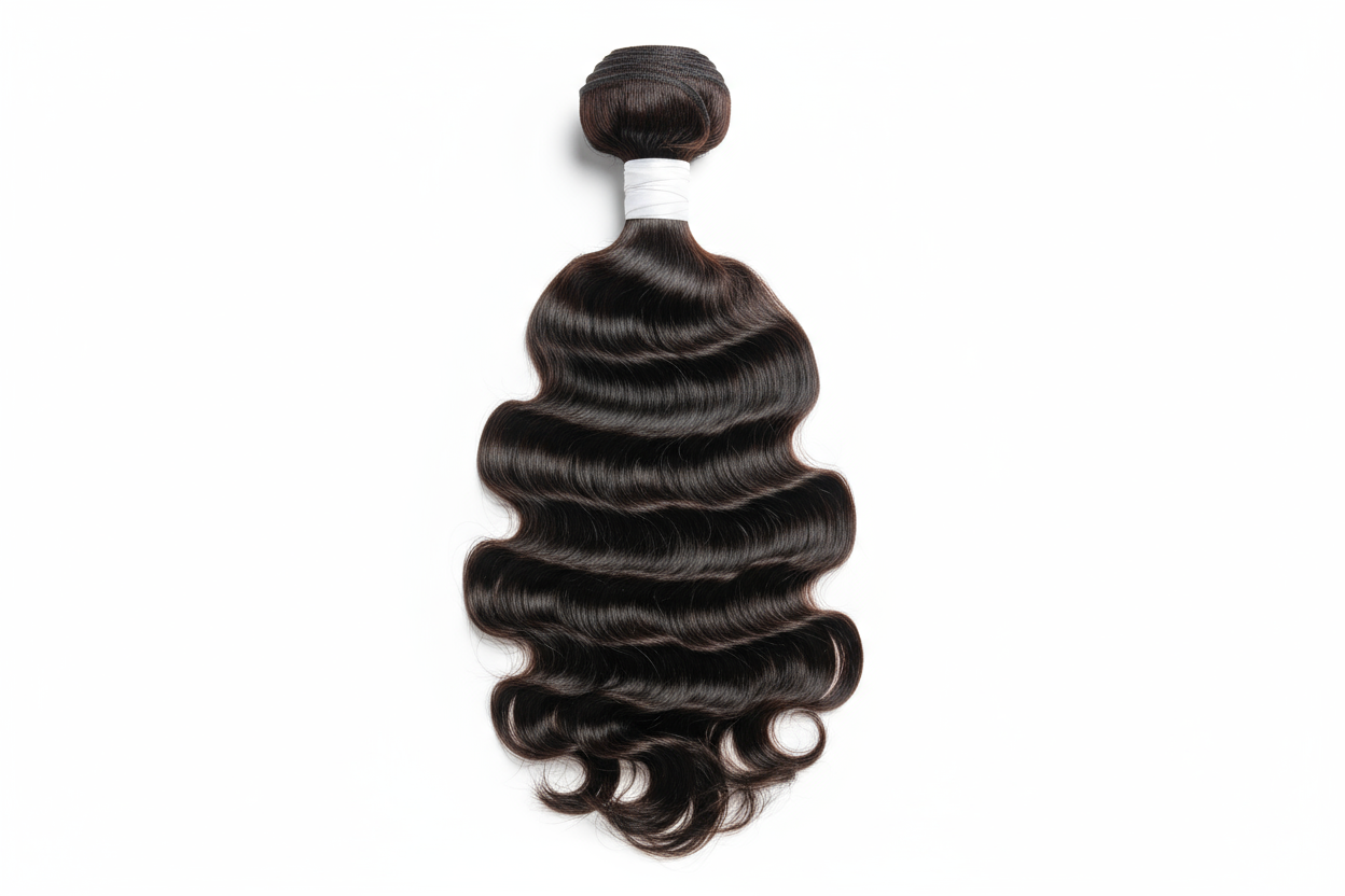 create hd photo of a Brazilian Body Wave bundle on a white back ground