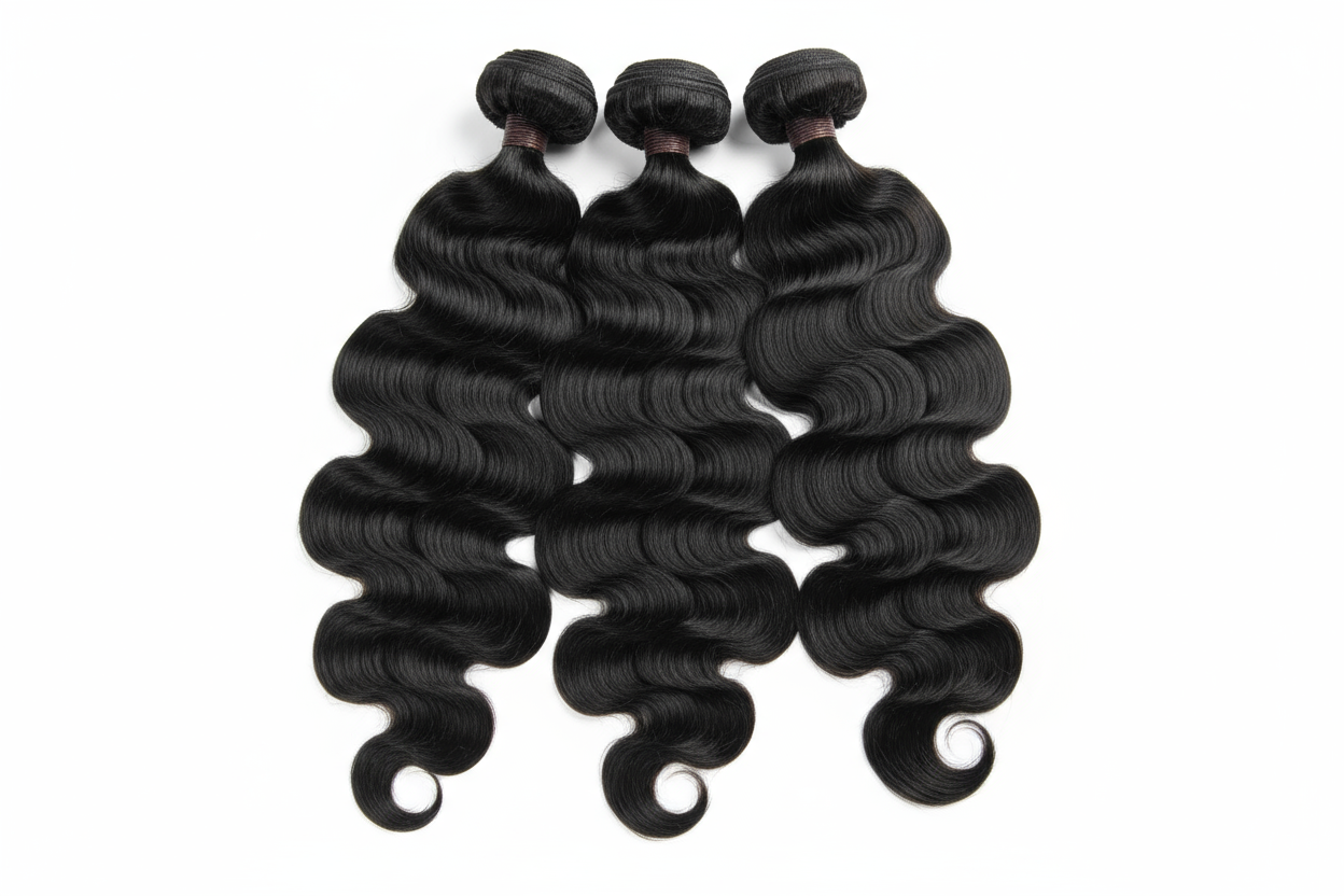 Malaysian Body Wave bundles with white background