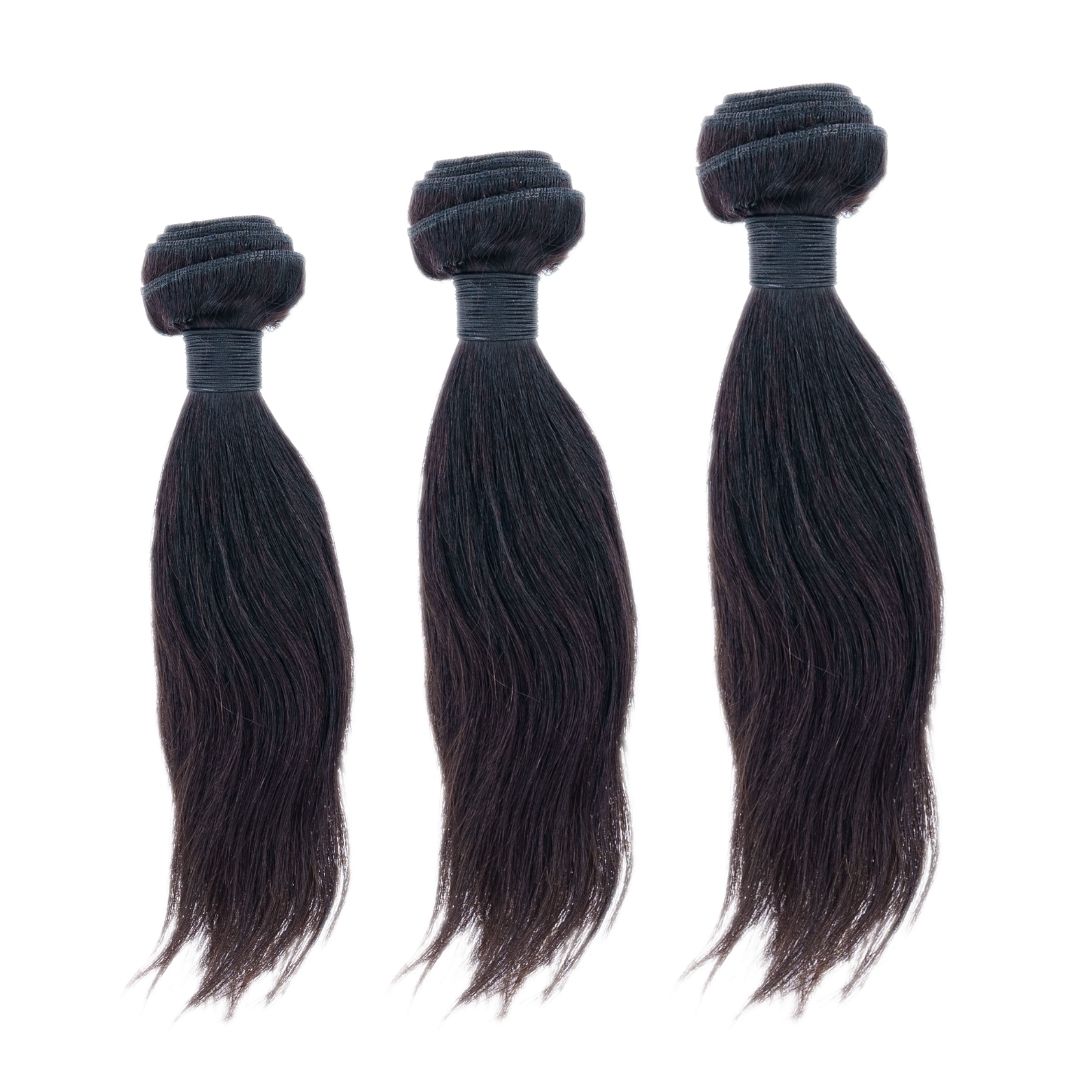 Three bundles of Malaysian silky straight hair bundles in black color from NEW BEAUTY DEPOT