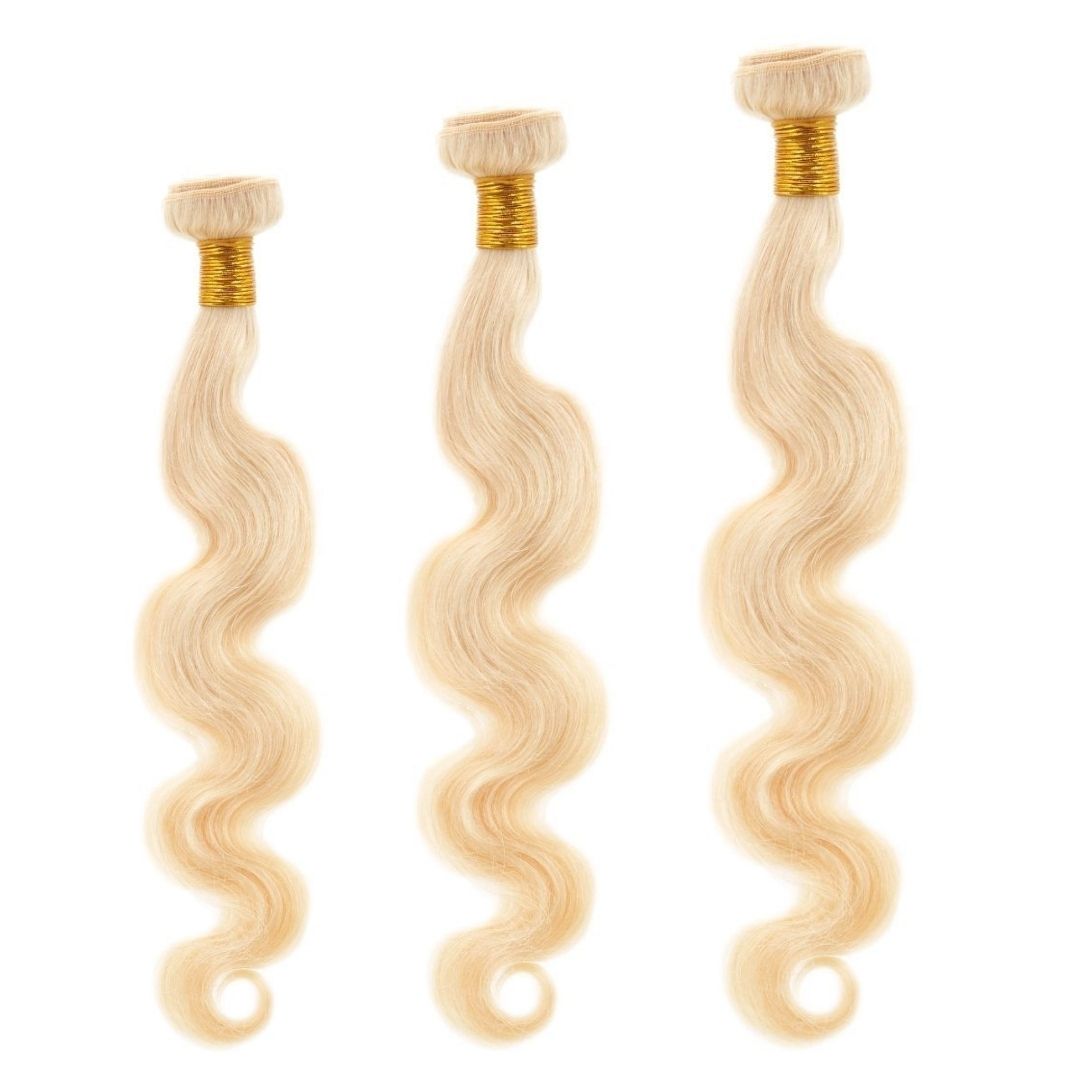 NEW BEAUTY DEPOT Russian blonde body wave bundles with soft natural curls in three sizes