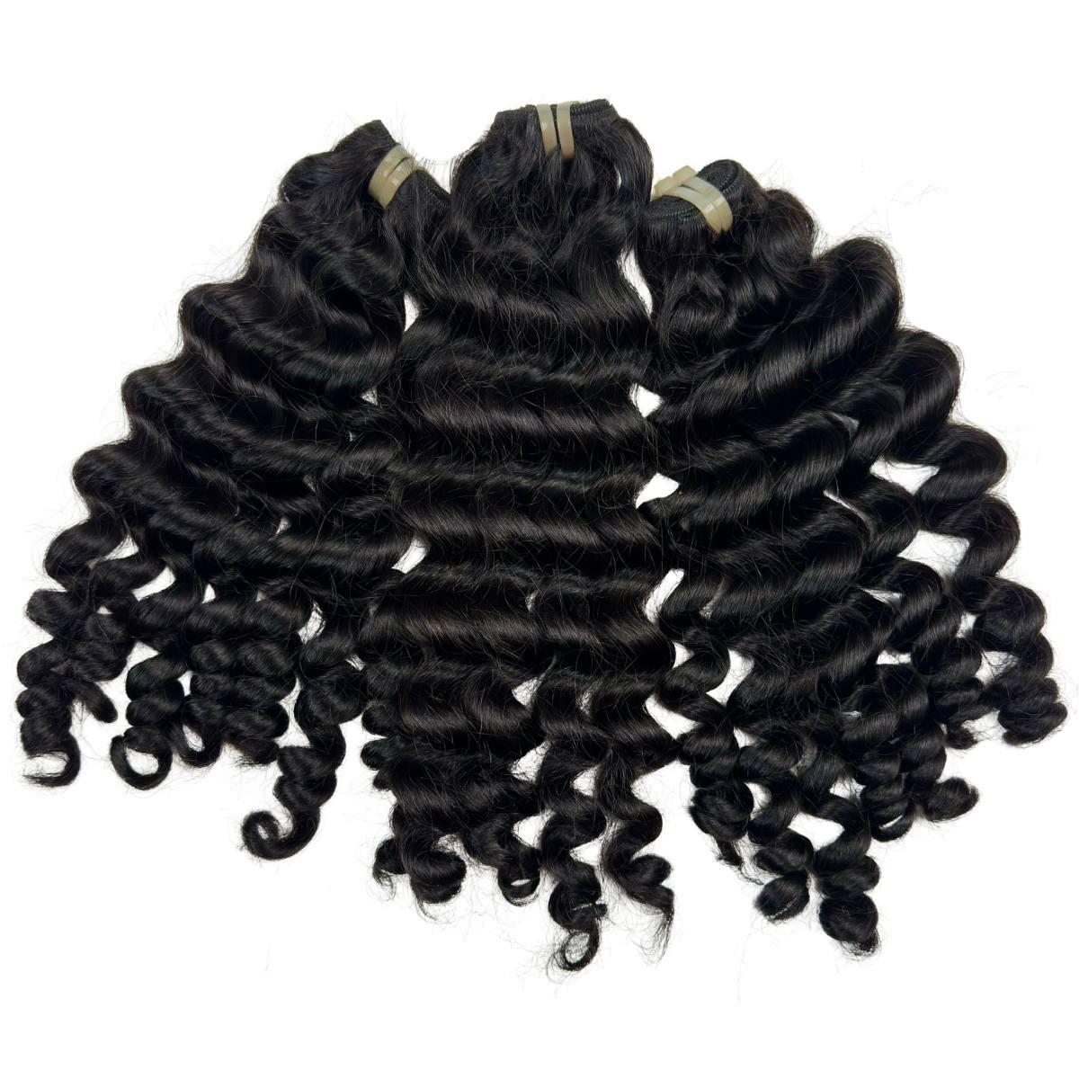 NEW BEAUTY DEPOT Vietnamese curly hair bundles with tight natural curls and shiny black texture